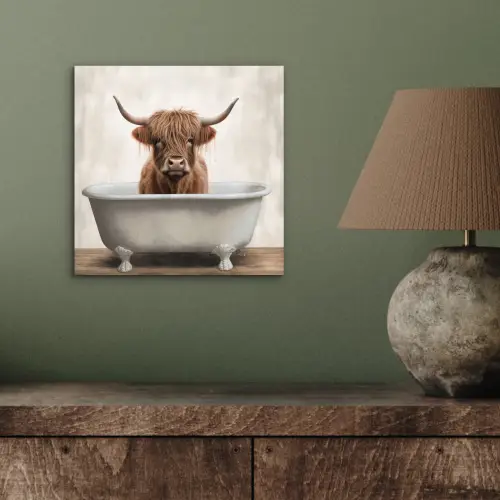 Schotse hooglander - Bad - Badkamer - Badkuip - Bruin - Horens aluminium wit klein -sfeer2
