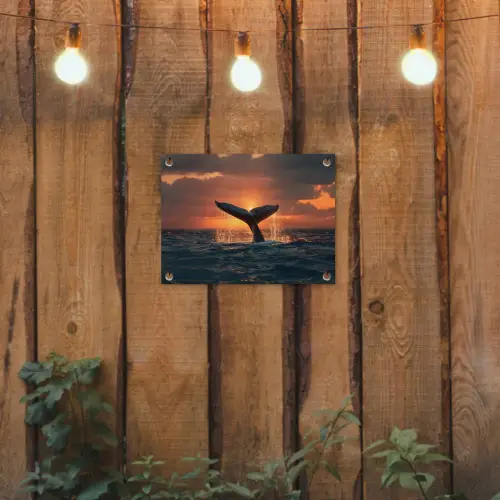 Walvis staart - Water - Zonsondergang tuinposter los doek klein -sfeer1