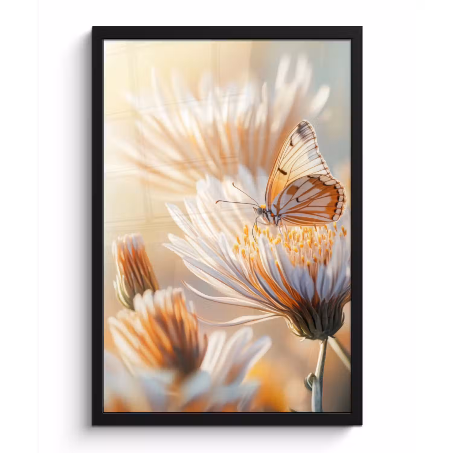 Poster met lijst - Vlinder - Bloem - Oranje