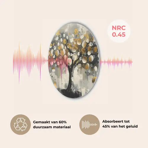 Boom - Abstract - Beige - Goud - Zwart Akoestische PET Vilt - Rond klein -USP_NL