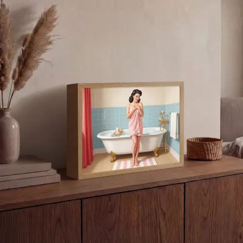 Badkamer - Vrouw - Roze Light Box met batterij (Wandlamp) middel -sfeer2