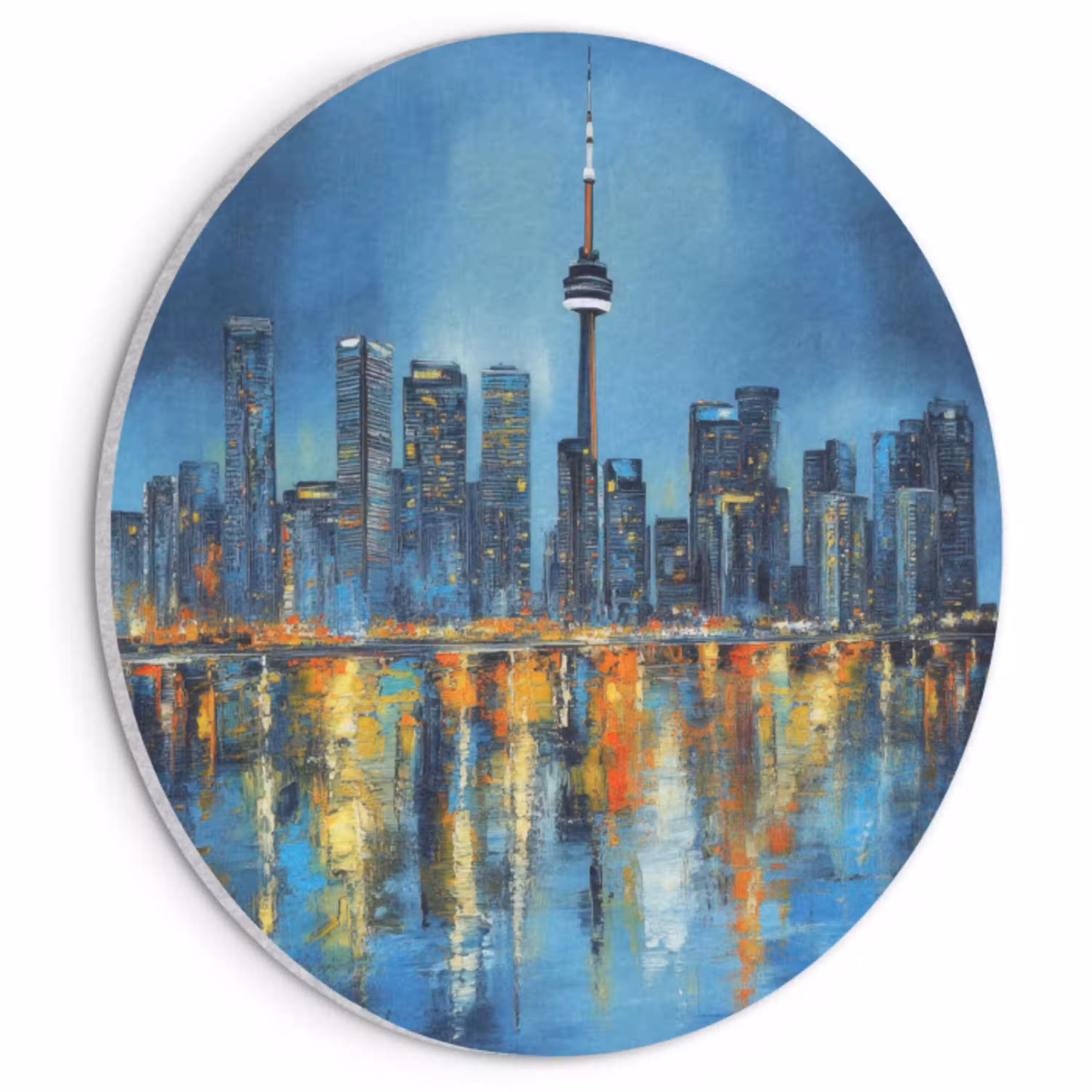 Skyline Toronto - Water - Stadslichten - Toren Akoestische PET Vilt - Rond klein -3d