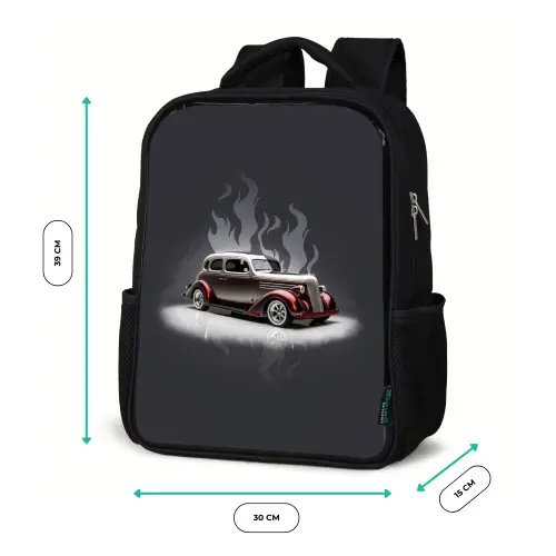 Grijze auto met grijze vlammen Rugzak - Zwart middel -productfoto_formaten