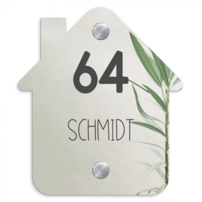 Lichtbeige met plant - Modern Naambord Huisje klein -3d
