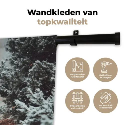 Bos - Winter - Bomen - Natuur - Pad - Sneeuw Wandkleed katoen klein -sfeer2
