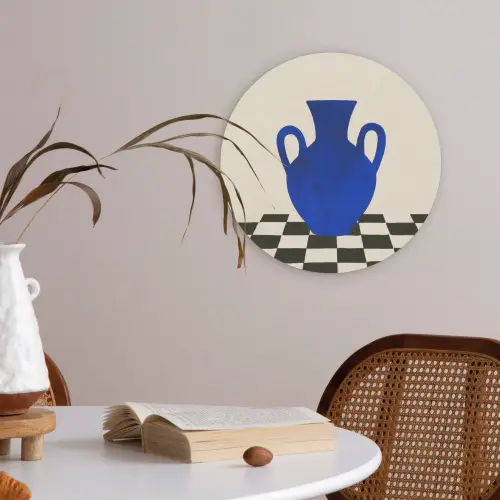 Vaas - Blauw - Geblokt - Modern Akoestische PET Vilt - Rond klein -sfeer3