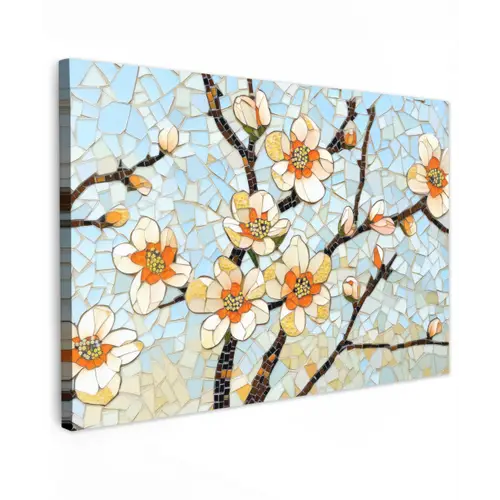 Bloesems - Wit - Mozaïek - Tak canvas 2cm klein -z3d