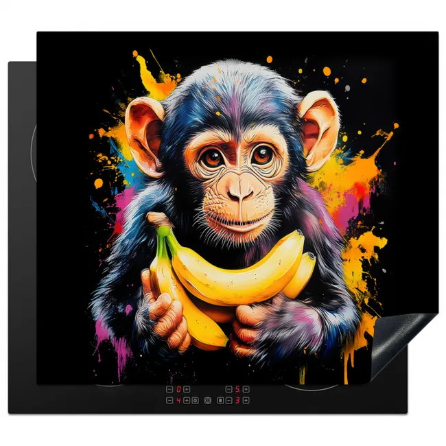 Aap - Graffiti - Kleurrijk - Bananen - Modern Inductie beschermer vinyl 3mm middel -3d