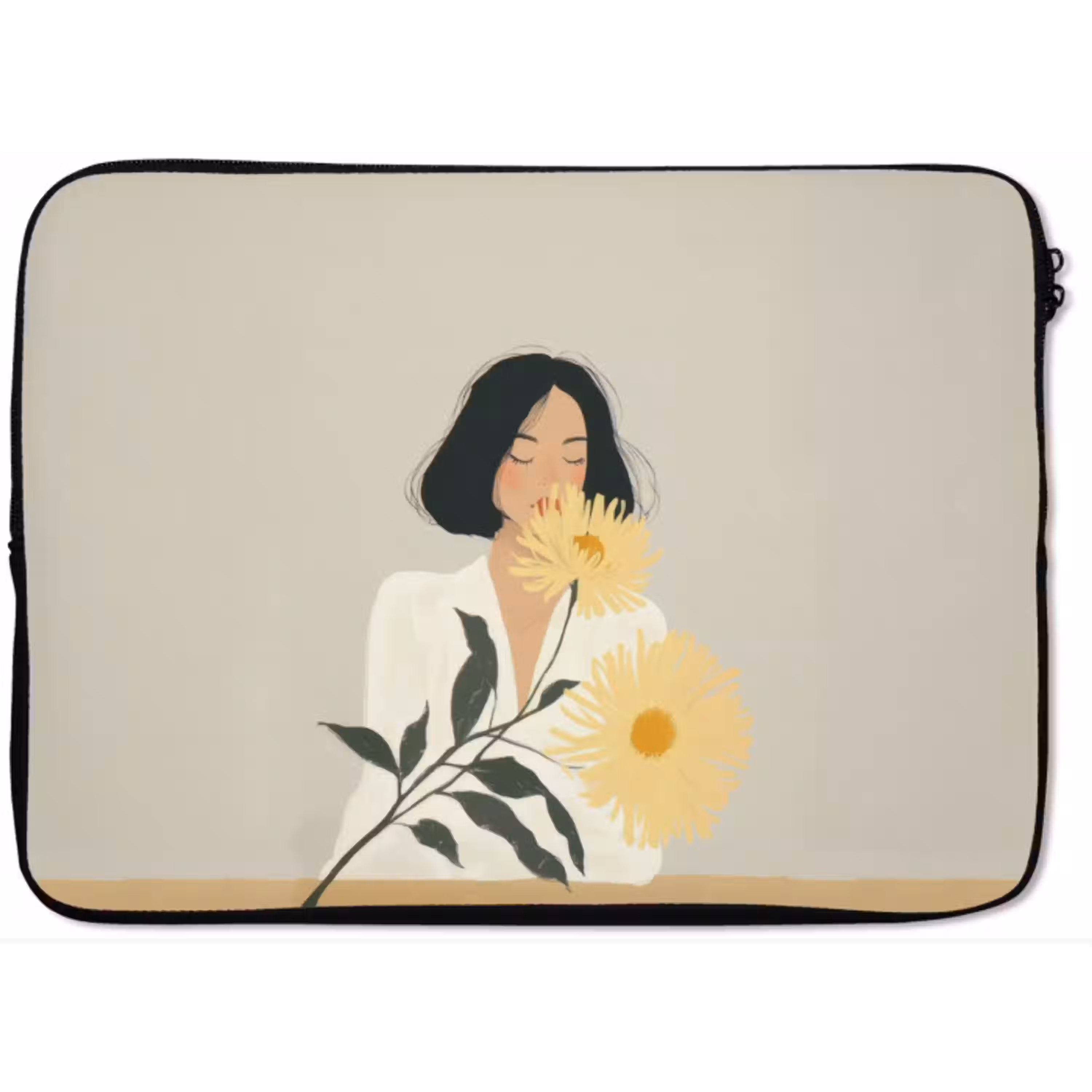 Vrouw - Bloem - Geel - Minimalistisch laptophoes neopreen klein -zkaufland3dotto