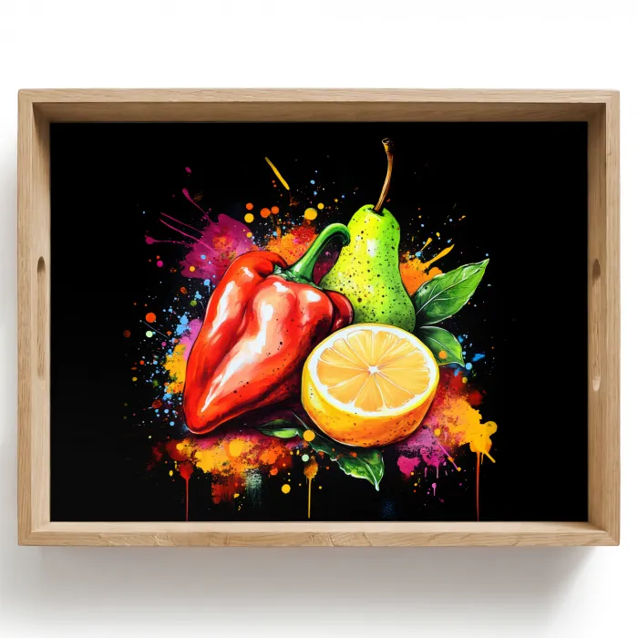 Paprika - Peer - Citroen - Graffiti - Verf - Abstract Dienblad Rechthoek middel -z3d_shopping