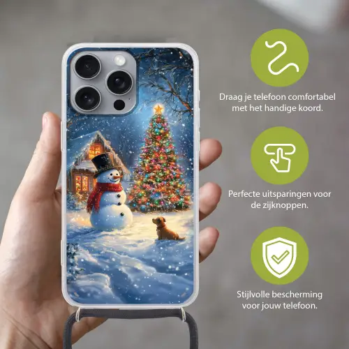 Kerstwonder - Winteravond - Kleurrijk Hoesje iPhone 16 Pro Max met koord klein -sfeer2_NL