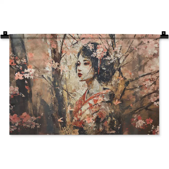 Kimono - Vrouw - kersenbomen Wandkleed katoen klein -zz3d