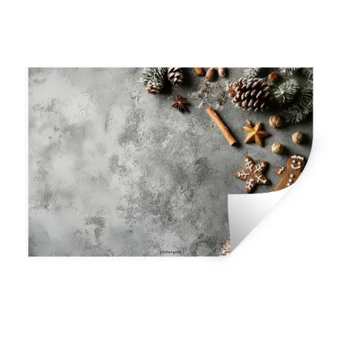 Winter - Kerst - Beton - Dennenappels Muursticker klein -3d