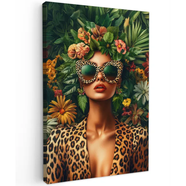 Vrouw - Panterprint - Jungle - Natuur - Luxe Tuinposter op houten frame 2 cm dik klein -3d