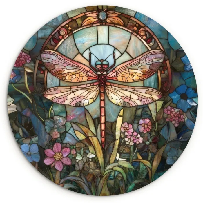 Libelle - Mozaïek - Bloemen - Kleurrijk Wandcirkel kunststof plaat 5mm dik klein -3d