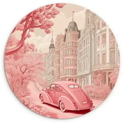 City - Car - Pink Wandcirkel kunststof plaat 5mm dik klein -3d