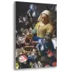 Melkmeisje - Johannes Vermeer - Bloemen Textielframe zilver middel -3d