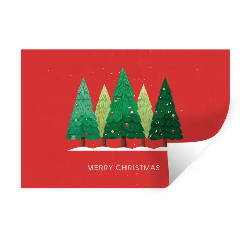 Minimalistisch - Kerstbomen - Rood - Sneeuw Muursticker klein -3d