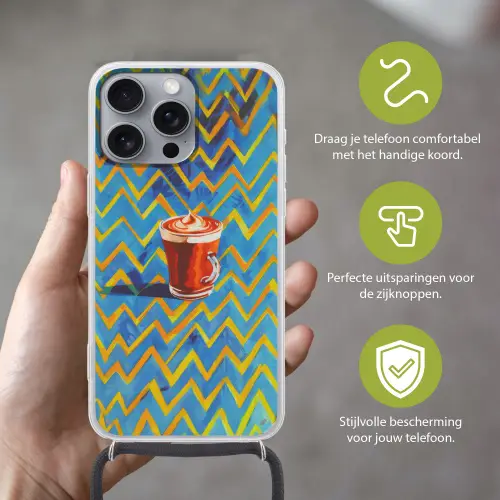 Mok - Koffie - Zigzag - Slagroom Hoesje iPhone 16 Pro Max met koord klein -sfeer2_NL