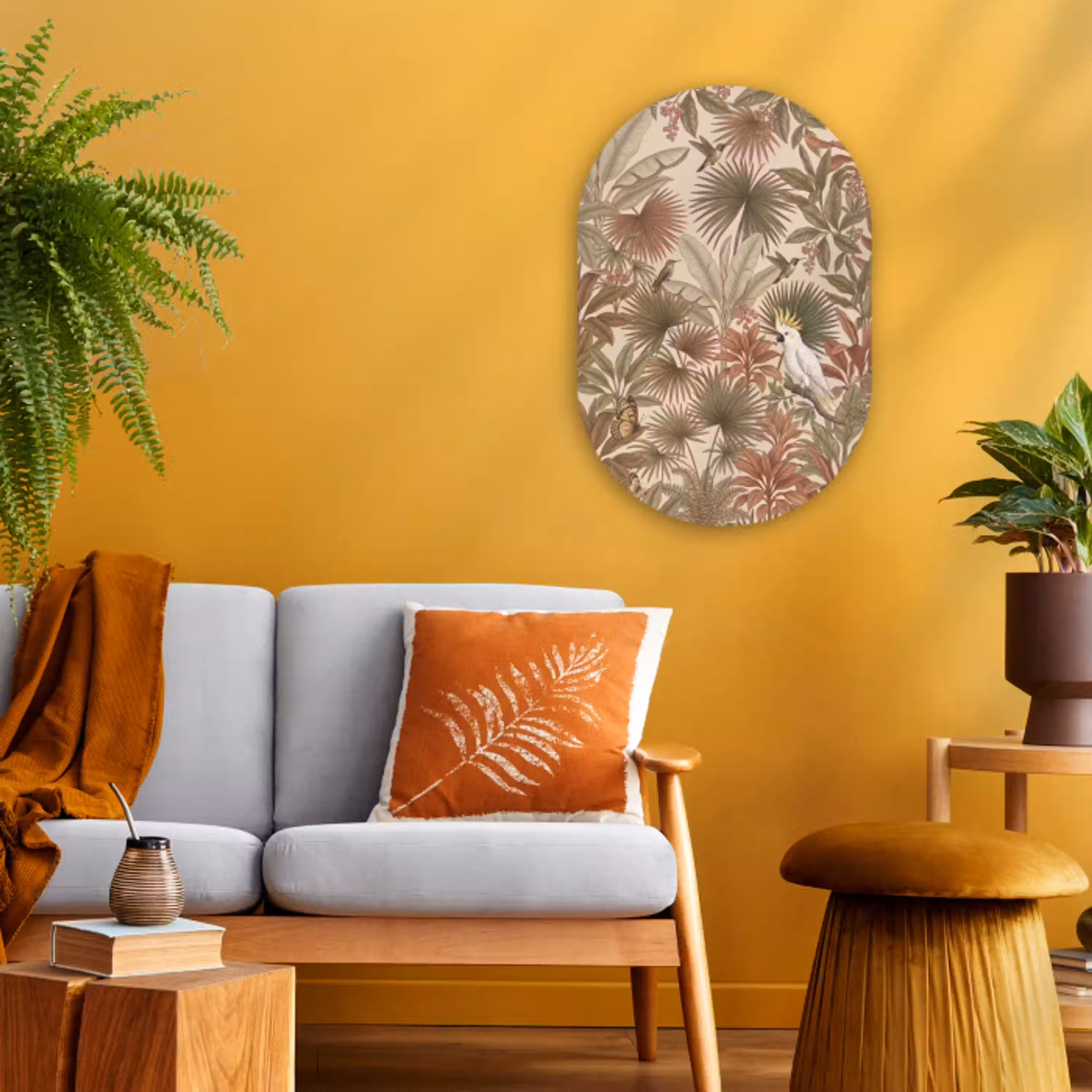 Tropisch - Vogels - Beige Wandcirkel Ovaal Forex klein -sfeer4