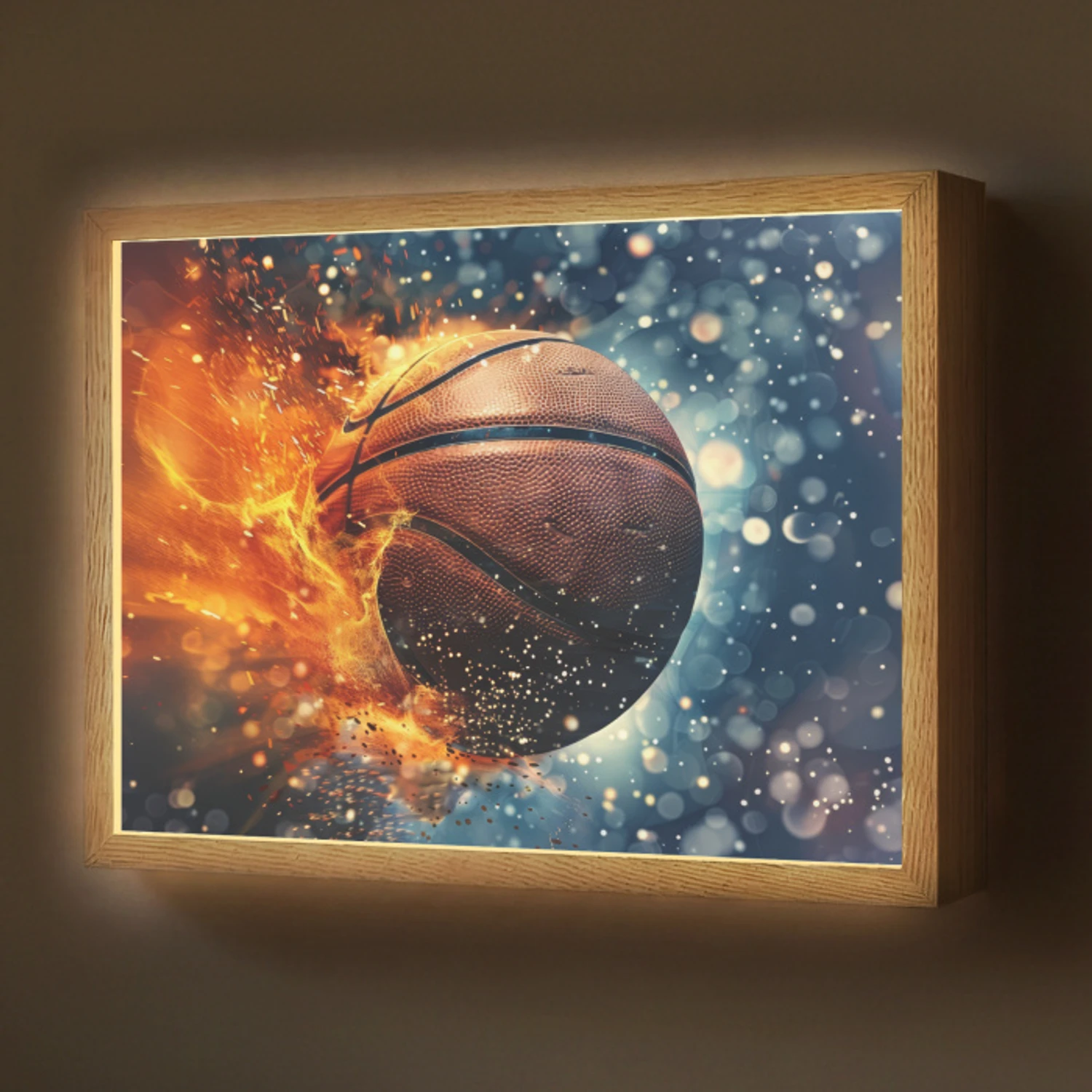 Basketbal - Vuur - Sport - Blauw - Oranje Light Box met batterij (Wandlamp) middel -z3d_website
