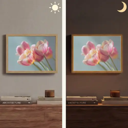 Tulpen - Roze - Stelen Light Box met batterij (Wandlamp) middel -sfeer3