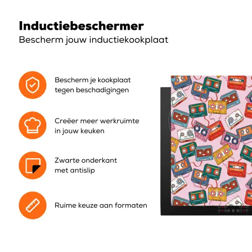 Retro - Disco - Cassettebandjes - Multi Inductie beschermer vinyl 3mm klein 276 -zzzzzzz-td-ups