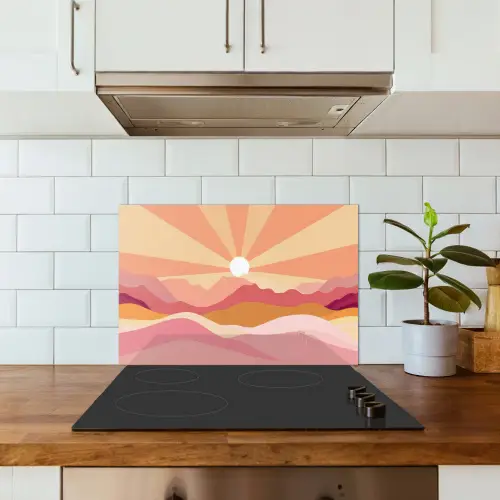 Bergen - Abstract - Zonnestralen - Roze keuken achterwand spatscherm klein -sfeer2