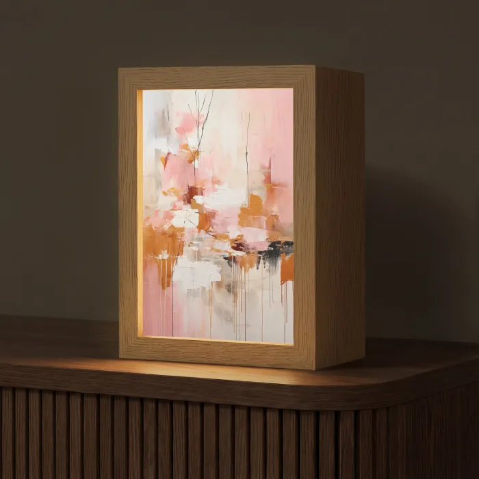 Verf - Roze - Oranje - Abstract - Kunst Light Box met kabel (Tafellamp) klein -z3d_website