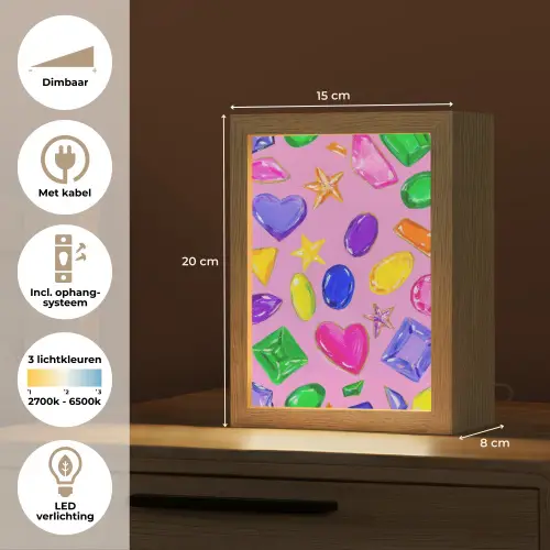 Edelstenen - Vormen - Hartje - Kleurrijk Light Box met kabel (Tafellamp) klein -USP_NL