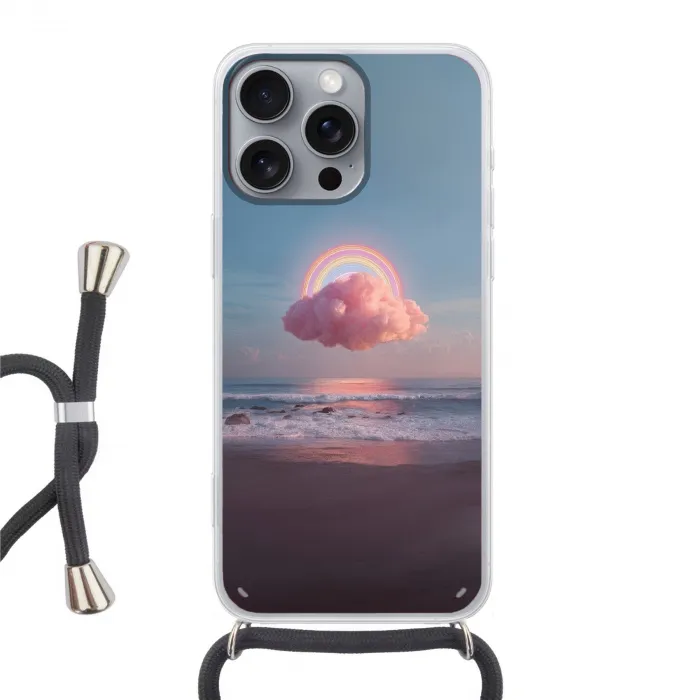 Wolk - Regenboog - Zee Hoesje iPhone 16 Pro Max met koord klein -3d