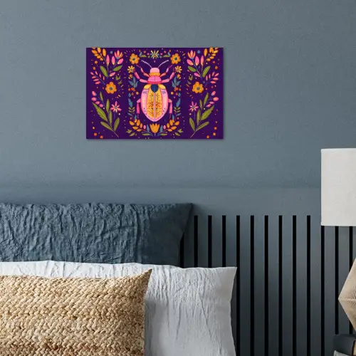 Kever - Felgekleurd - Bloemen - Bladeren poster papier klein -sfeer2