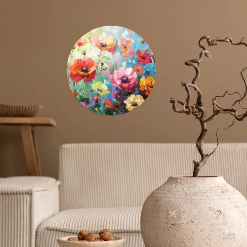 Bloemen - Kleurrijk - Waterverf - Natuur - Zomer Wandcirkel behangsticker klein -sfeer1