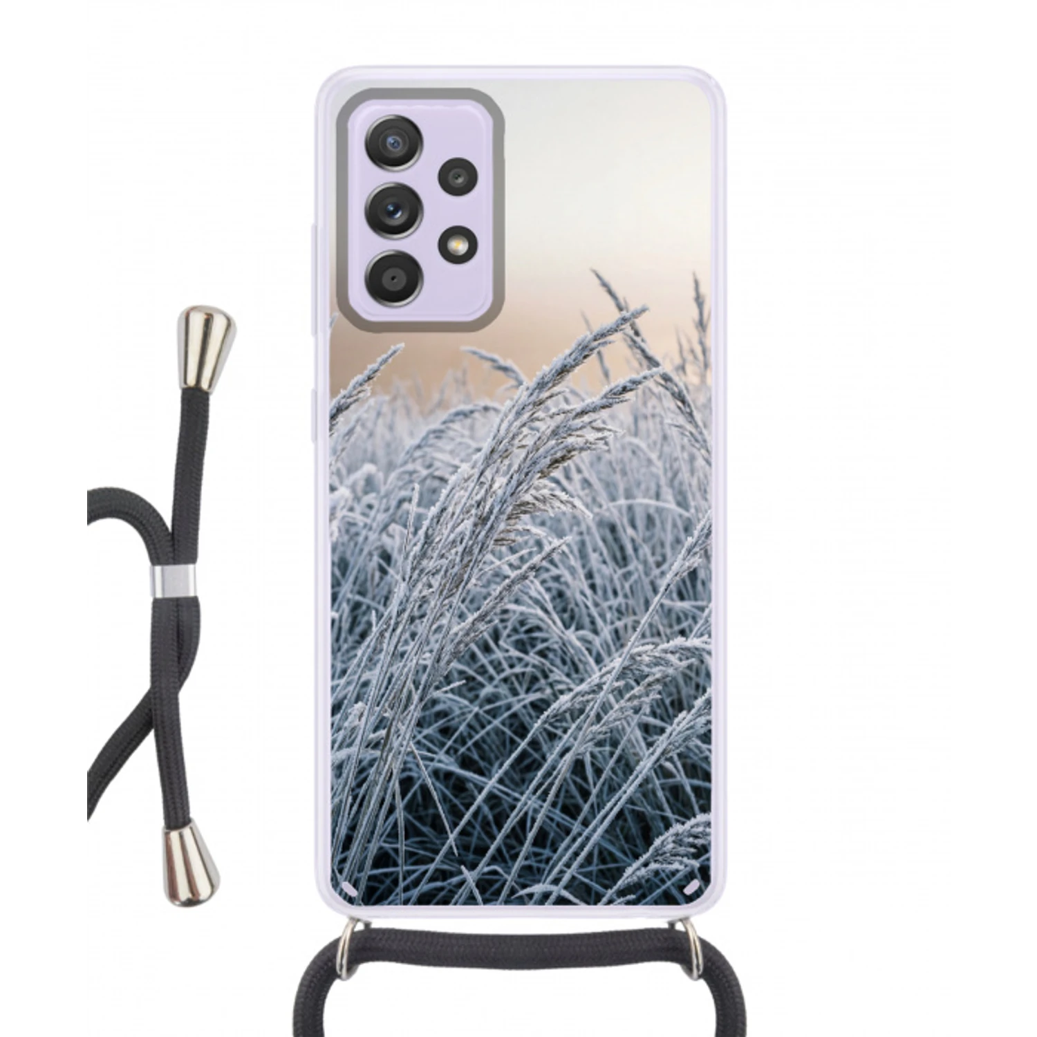 Rijp - Gras - Kristallen - Winter - Minimalistisch Hoesje Samsung Galaxy A52 5G met koord klein -3d