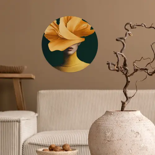 Vrouw - Hoed - Geel Wandcirkel behangsticker klein -sfeer1