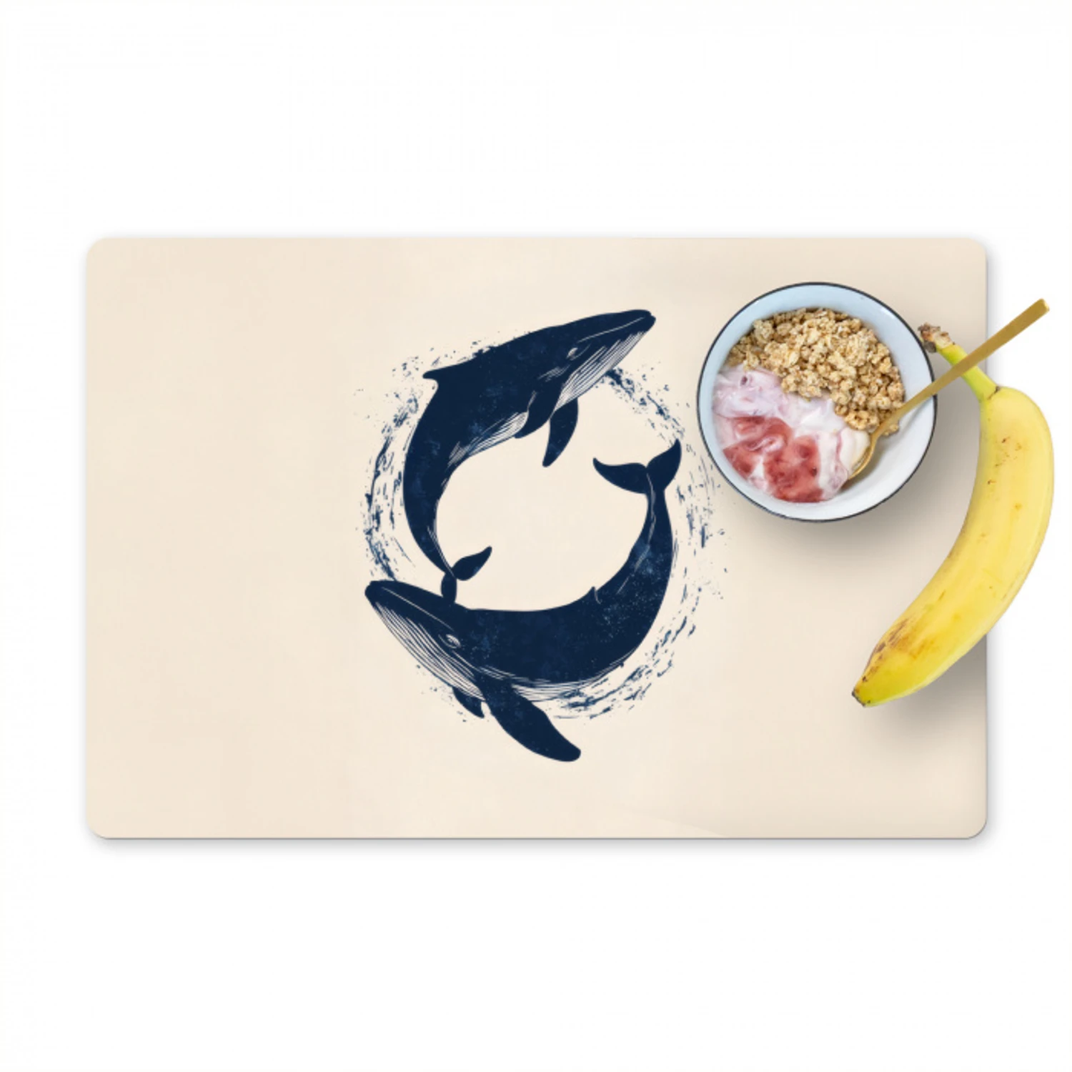 Walvissen - Spetters - Cirkel - Donkerblauw Placemat vinyl groot -zzzproduct_Kitchenyeah-website