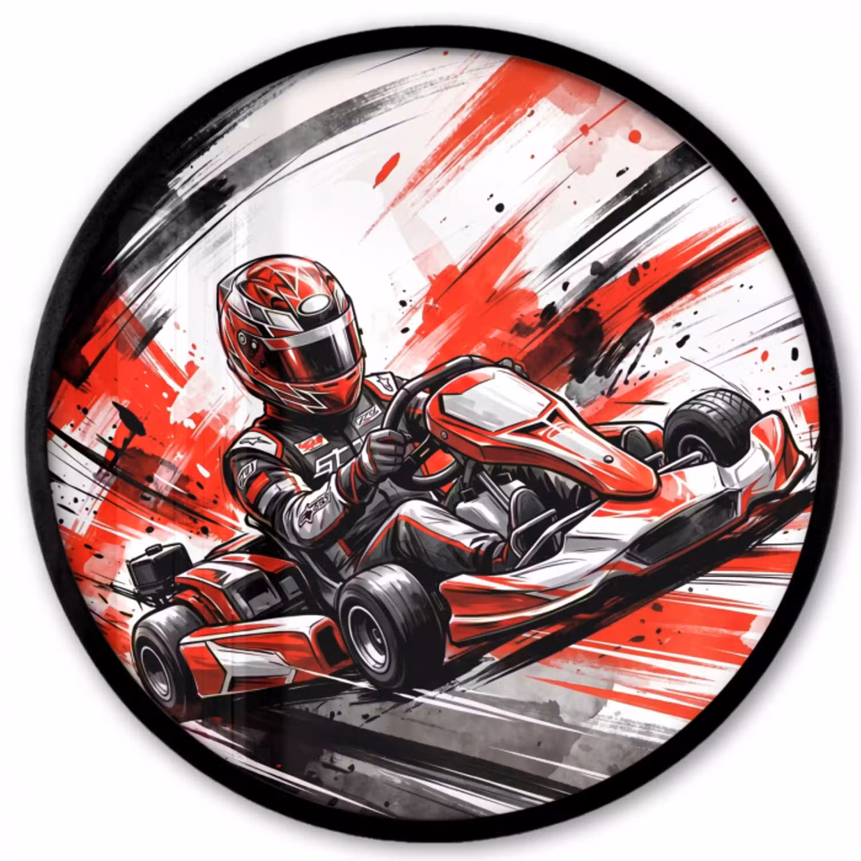 Kart - Coureur - Snelheid - Rood Fotolijst rond zonder passe partout klein -3d