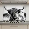 Schotse hooglander - Natuur - Koe - Zwart - Wit keuken achterwand spatscherm klein -3d_website