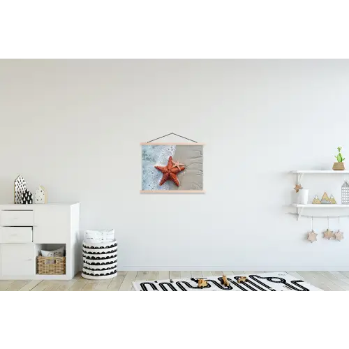 Zeester - Strand - Zee textielposter latten blank klein -kinderkamer