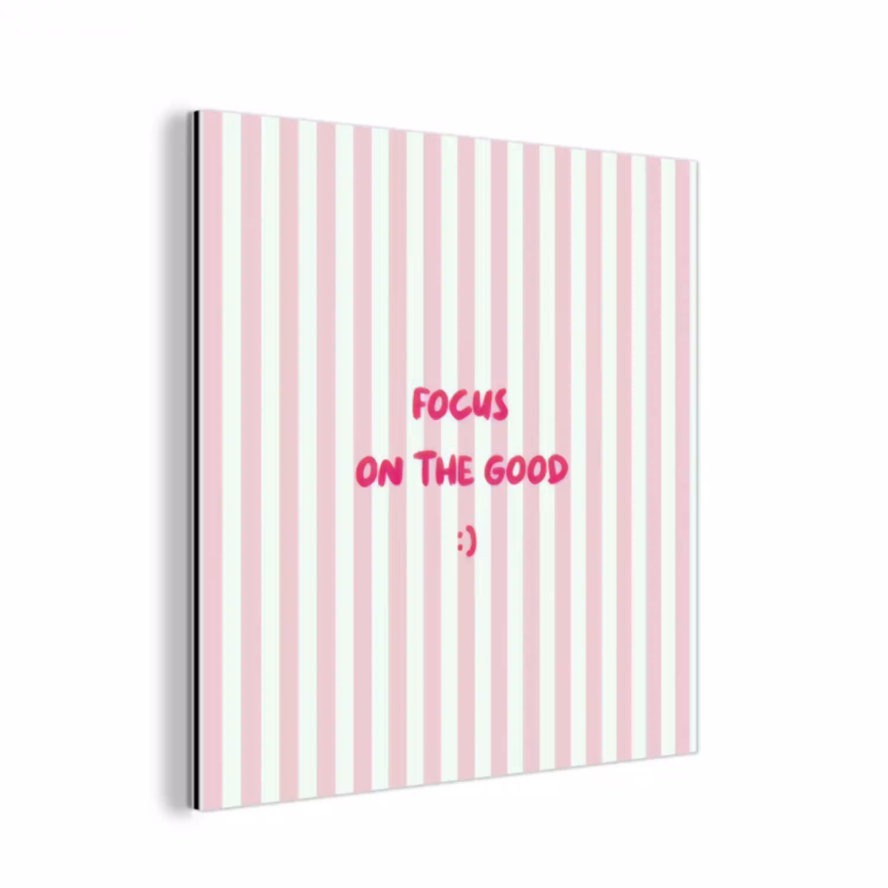 Focus on the good - Strepen - Roze - Smiley aluminium wit klein -3d