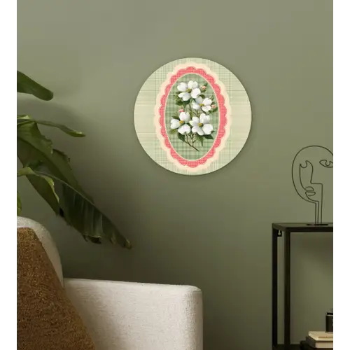 Bloemen - Illustratie - Geruit - Groen Wandcirkel plexiglas klein -sfeer3