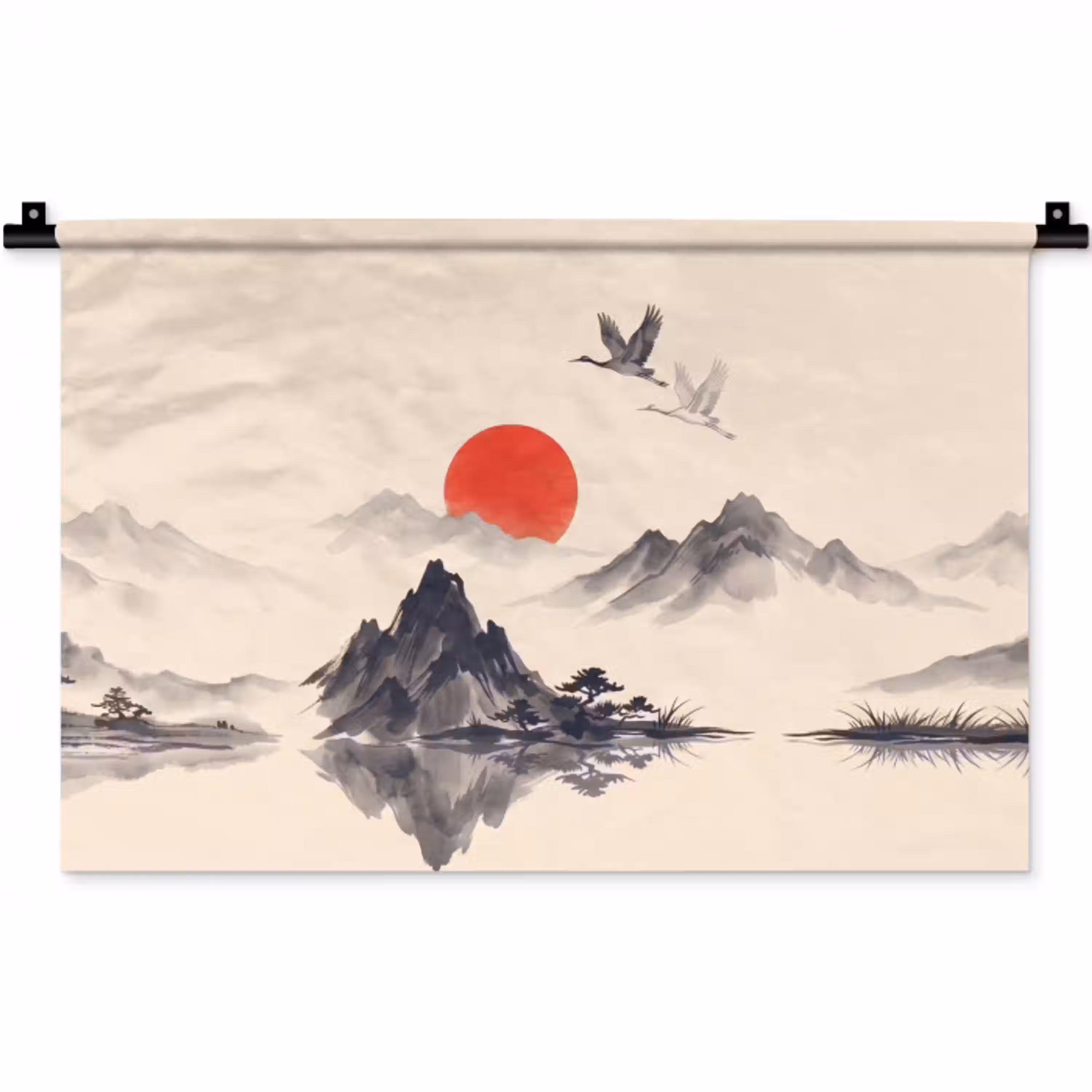 Oosters - Kraanvogels - Landschap Wandkleed katoen klein -zz3d