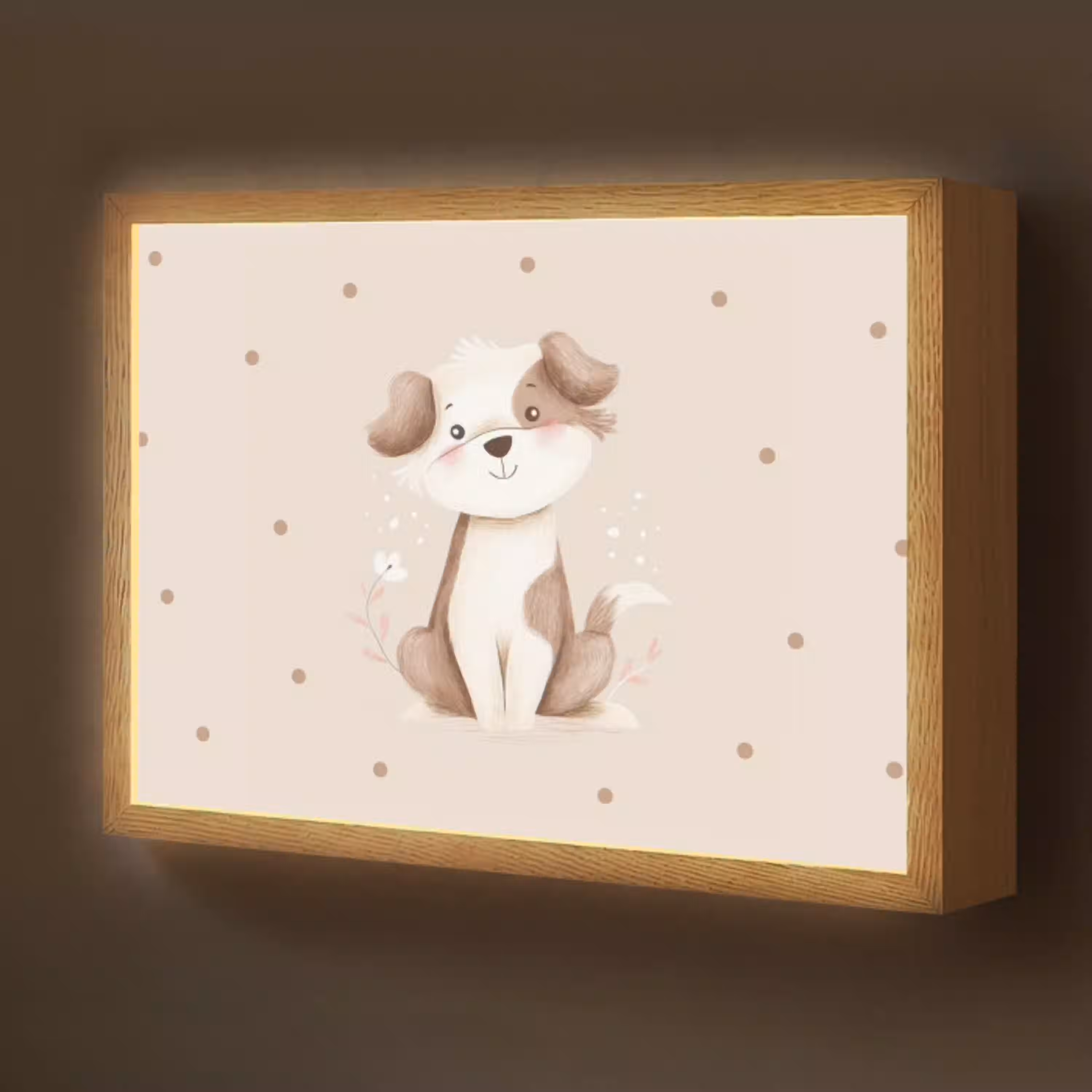 Hond - Gevlekt - Bruin - Stippen Light Box met batterij (Wandlamp kind) middel -z3d_website