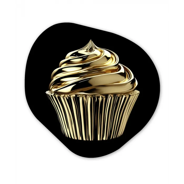 Cupcake - Eten - Goud - Zwart Wandcirkel Organisch Forex 3mm klein -3d