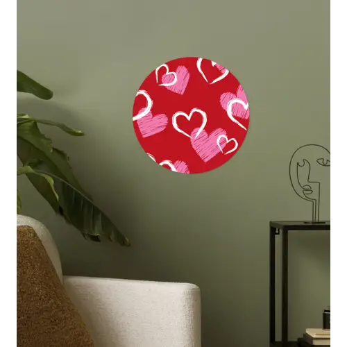 Patroon - Hartjes - Roze - Valentijn Wandcirkel behangsticker klein -sfeer2