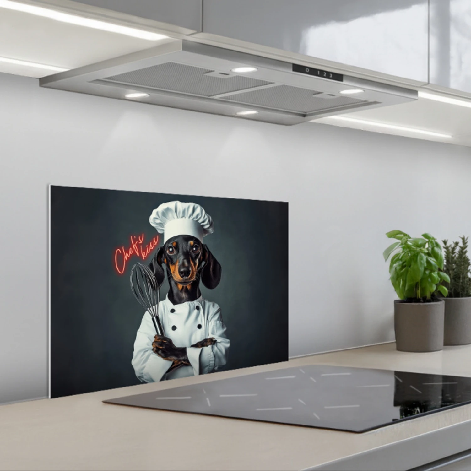 Quote - Neon - Hond - Kokskleding keuken achterwand spatscherm klein -3d_schuin