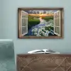 Doorkijk - Landschap - Raam - Water - Zonsondergang canvas 2cm klein -sfeer4