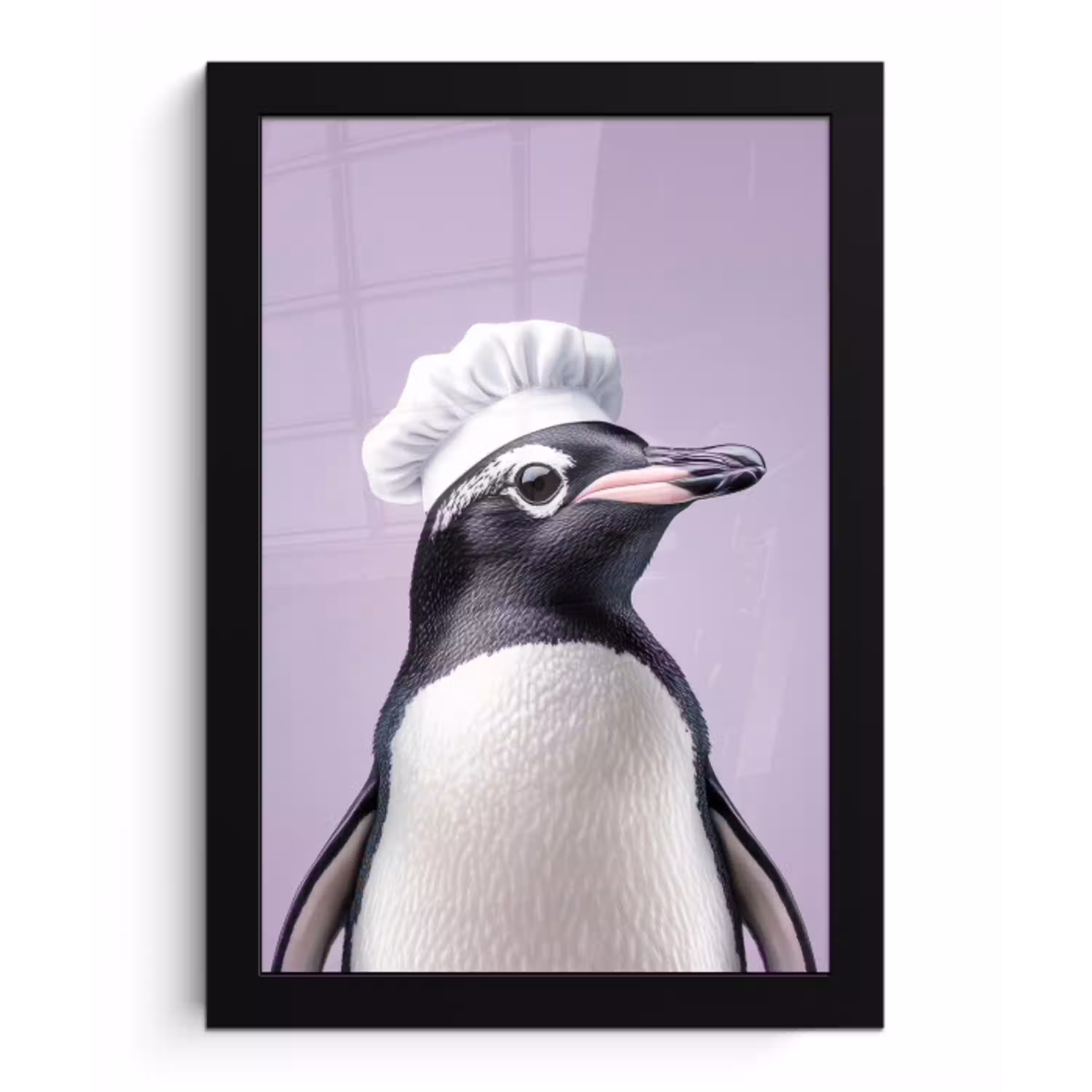 Pinguïn - Koksmuts - Lief - Paars fotolijst zwart zonder passe partout klein -3d