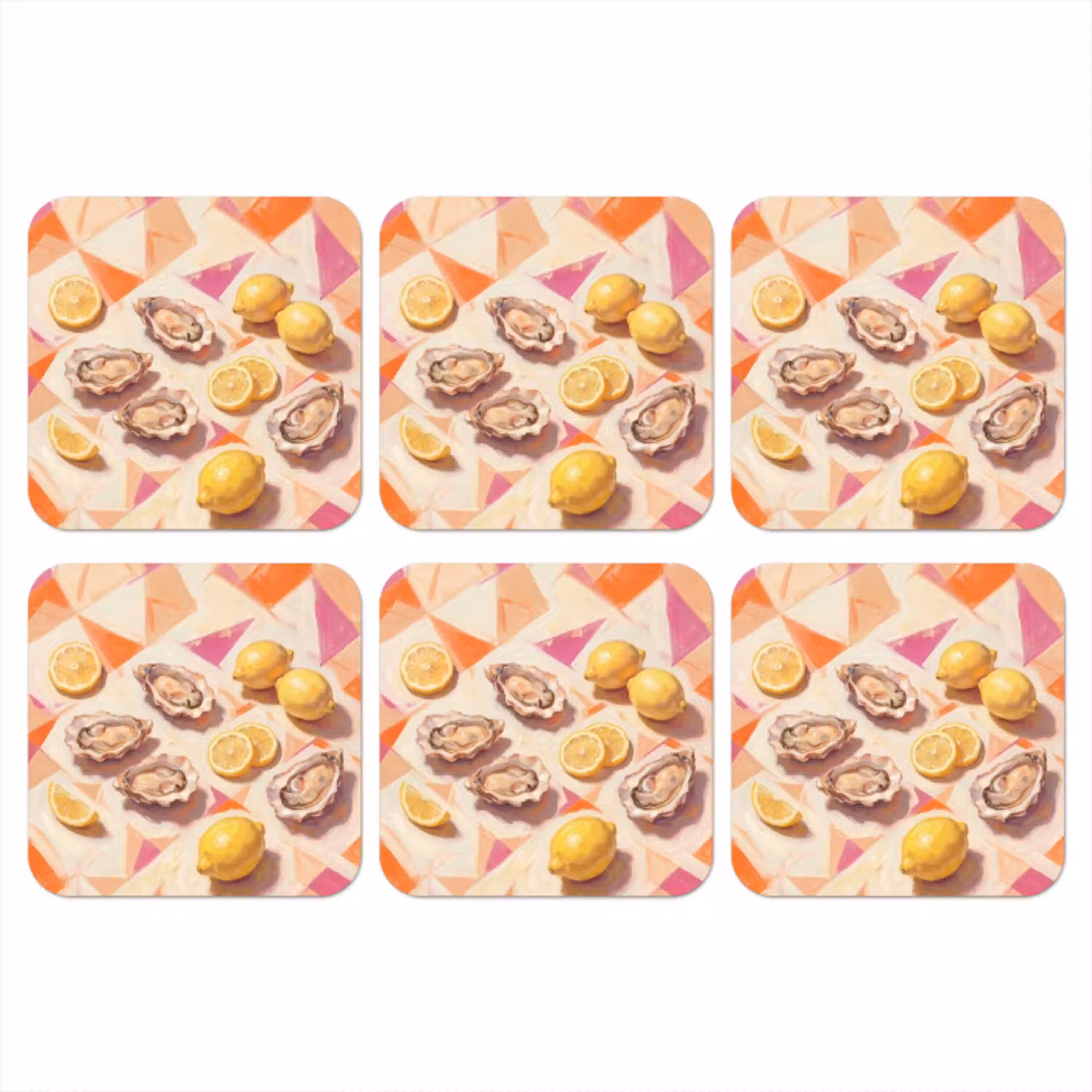 Stilleven - Citroenen - Oesters - Abstract - Oranje onderzetter kurk middel -3d