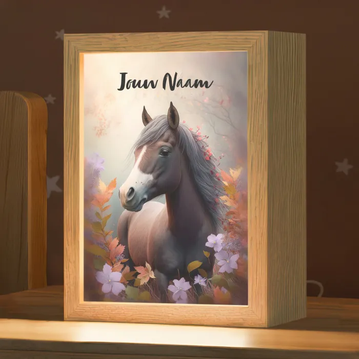 Paard - Bloemen - Natuur - Paars - Dieren Light Box met kabel (Kinderlampje) klein -zzz_3d_website